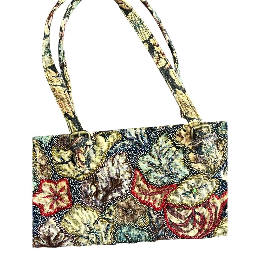 Vintage Beaded Tapestry Baguette Handbag Floral Sequin Evening Bag Multicolor - Picture 5 of 5